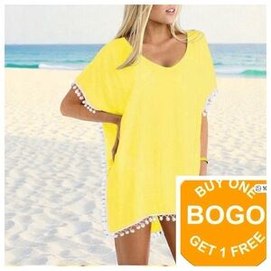 Adreamly | Pom Pom Trim Kaftan Chiffon Swimwear Beach Cover Up